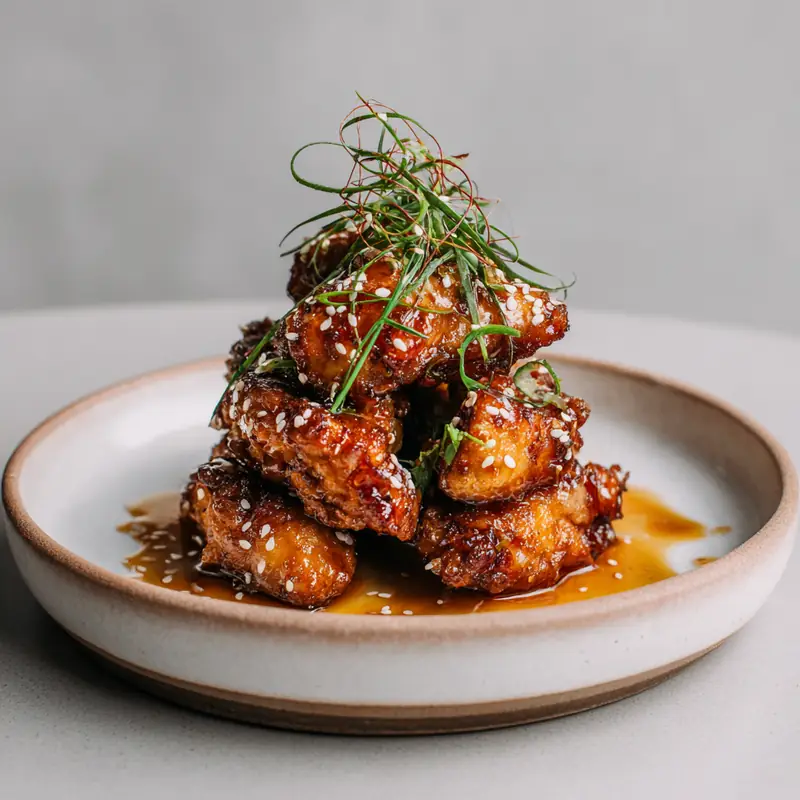 Honey Butter Garlic Chicken served on a plate with sesame seeds and scallions