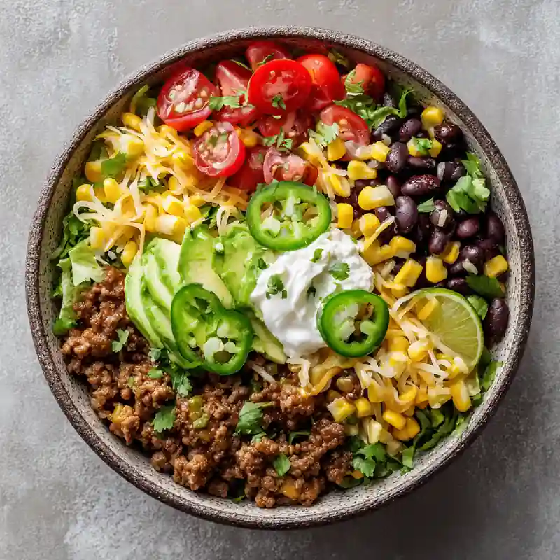 Cottage cheese taco bowl with fresh toppings