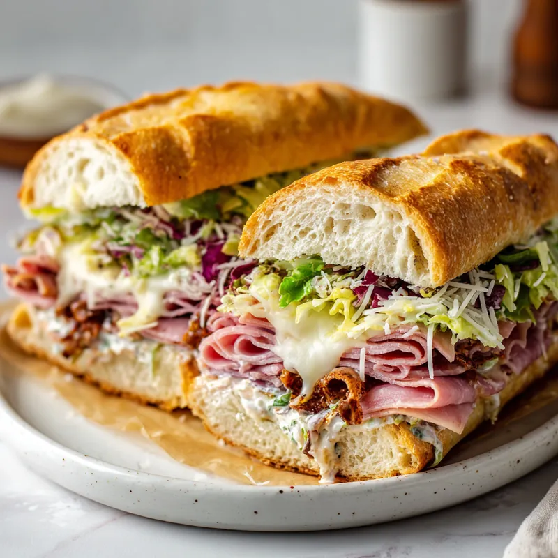 Grinder Salad Sandwich with both halves on a white plate
