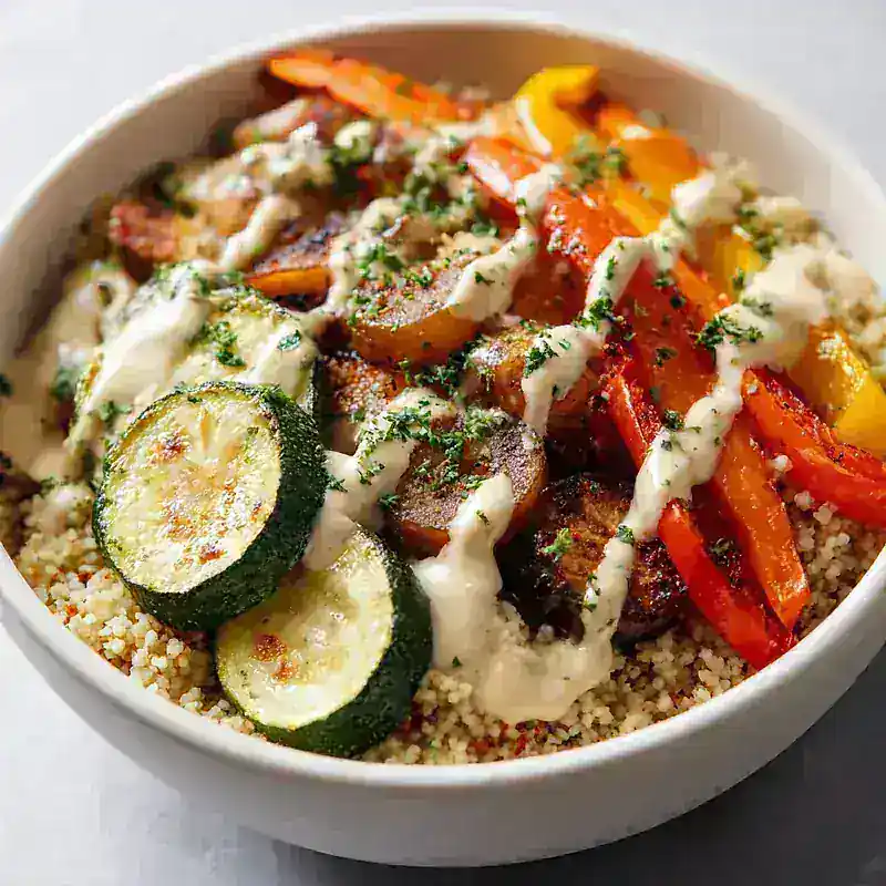 Roasted Veggie Couscous Bowl – Vegan Dinner in 25