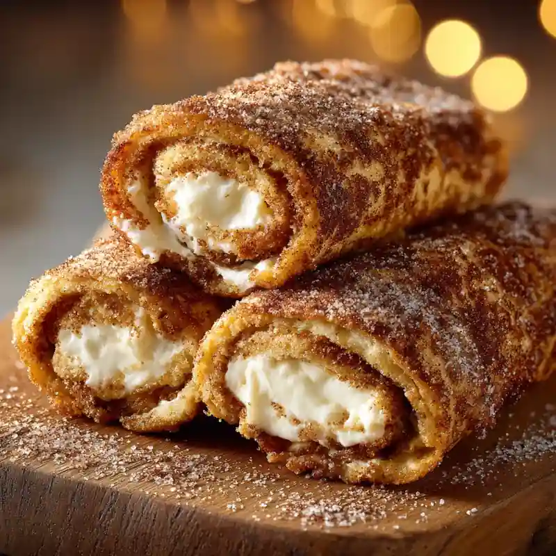 golden French toast roll-ups filled with cottage cheese, dusted with cinnamon sugar