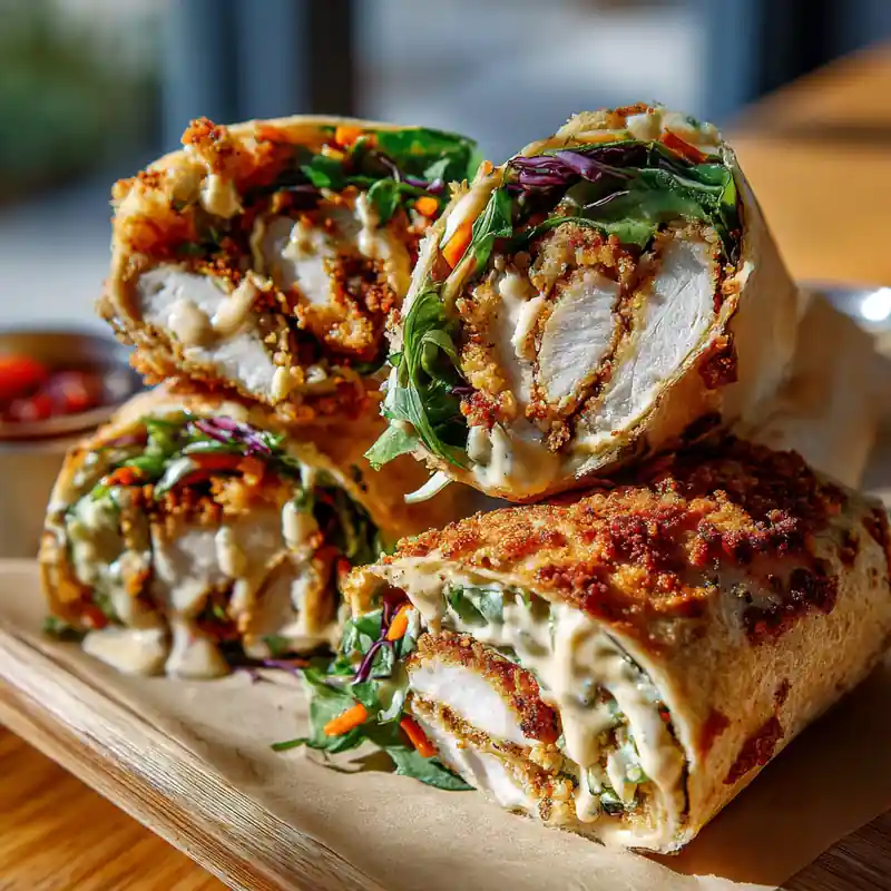 Crispy pickle chicken wrap with Parmesan crust and dill ranch