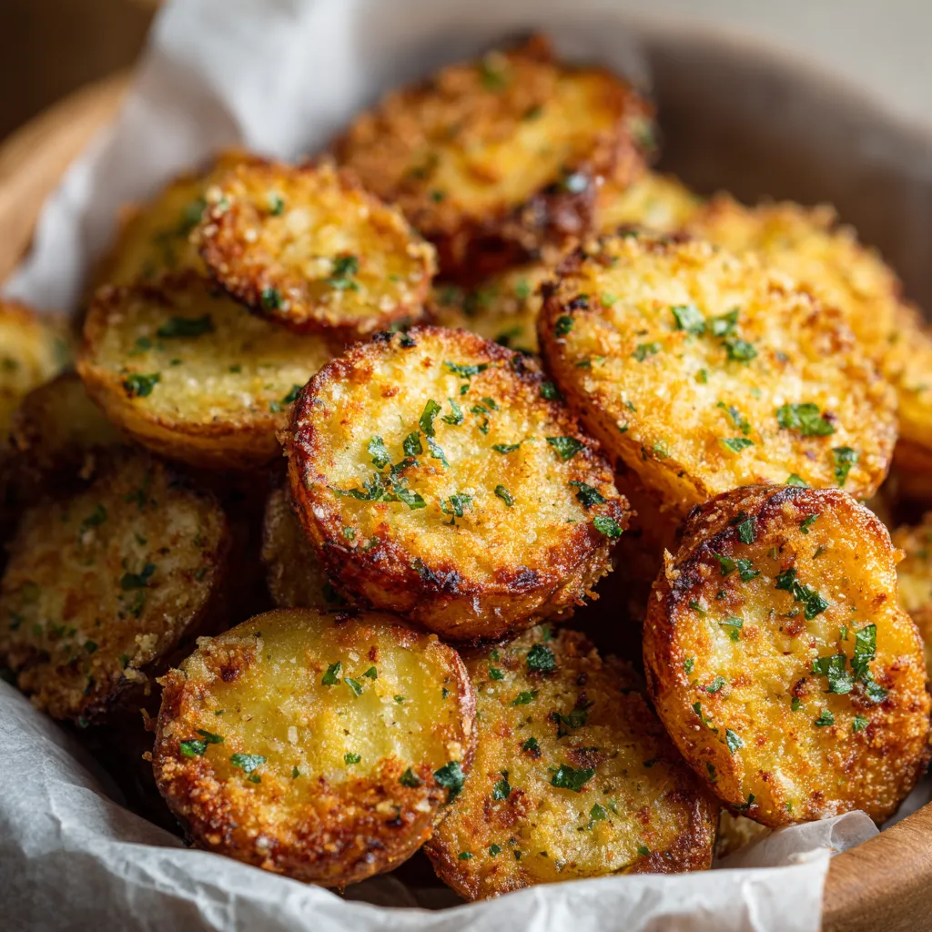 Crispy roasted potatoes sprinkled with parmesan and lemon zest on a white baking tray.