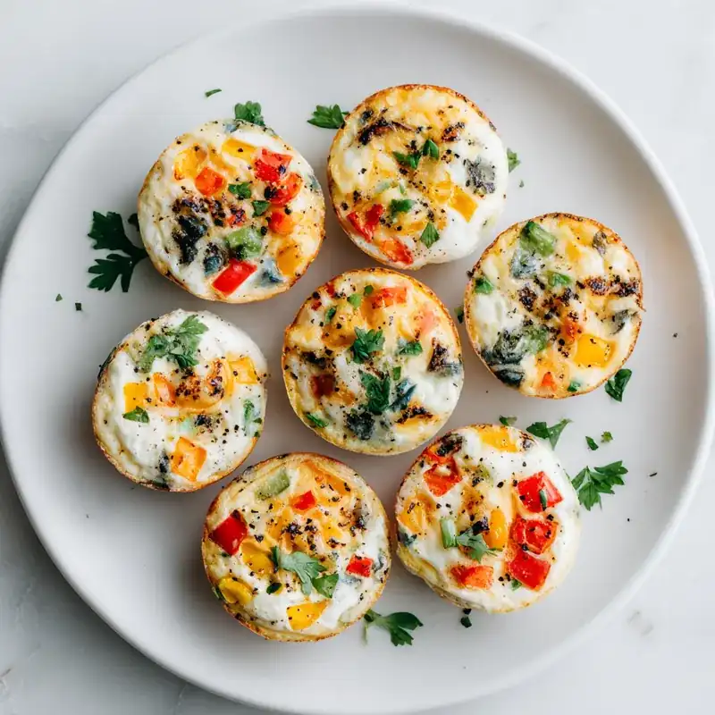 Baked egg white breakfast muffins in a tin in a withe plate