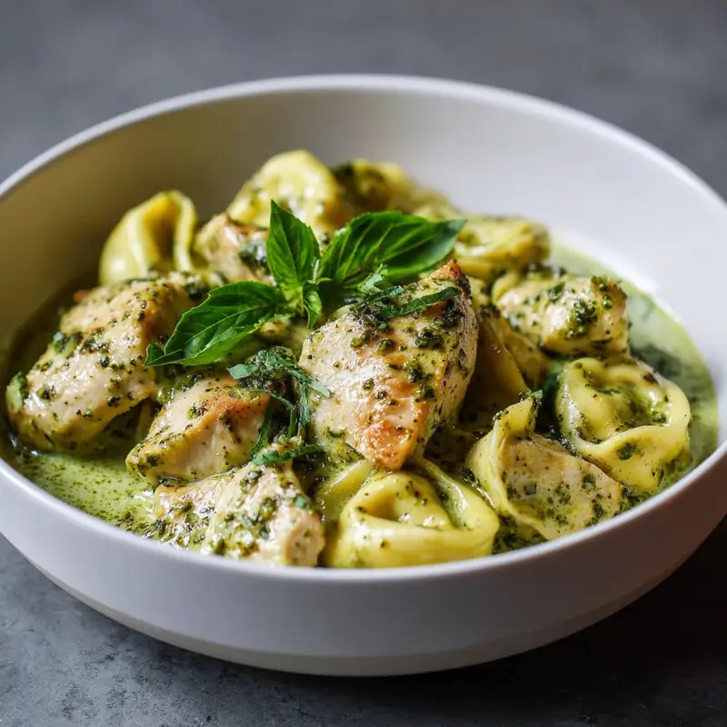 Creamy Pesto Chicken Tortellini with Basil – One-Pan Weeknight Dinner